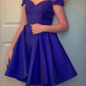 royal blue off the shoulder short formal dress